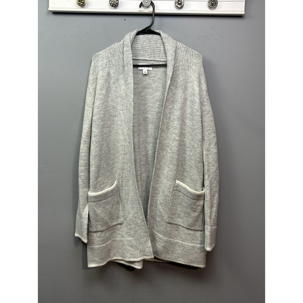 ELLE Sweater Womens Medium Gray Open Front Cardigan Shawl‎ Collar Pockets Knit